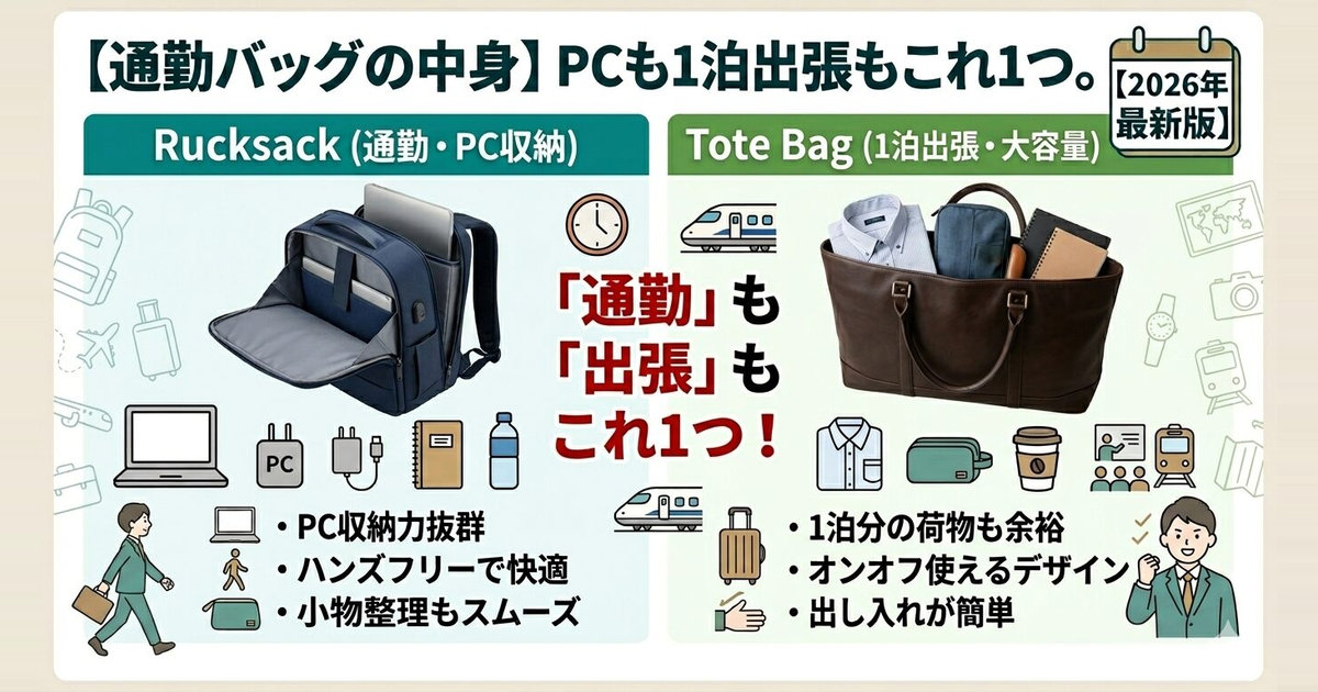 【通勤バッグの中身】PCも1泊出張もこれ1つ。40代のリュック＆トート使い分け